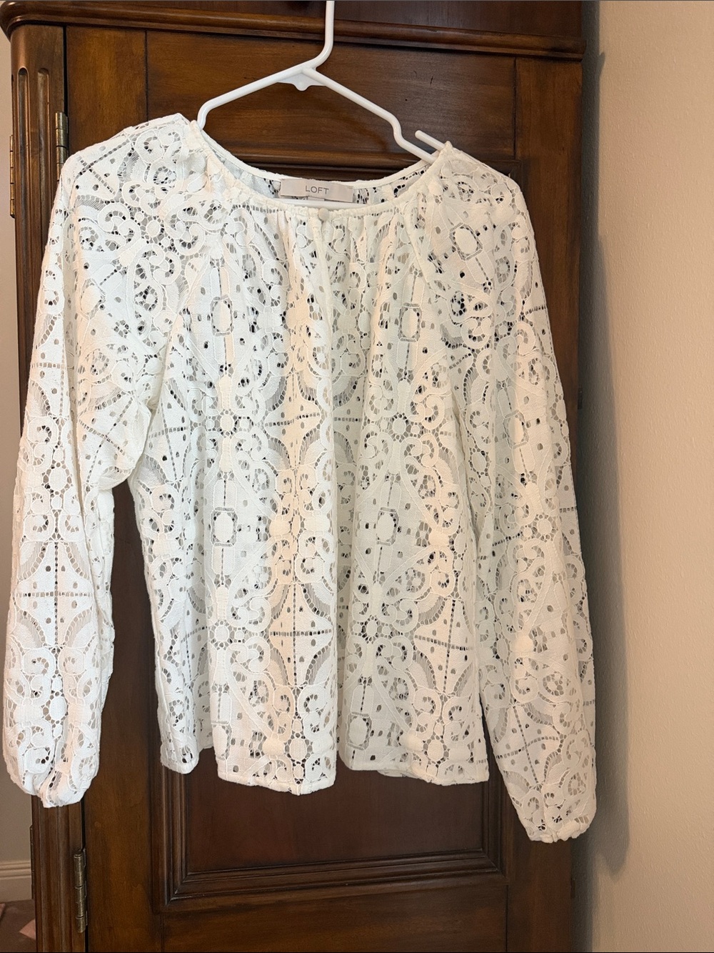 LOFT Cream Crochet Lace Long-Sleeve Top